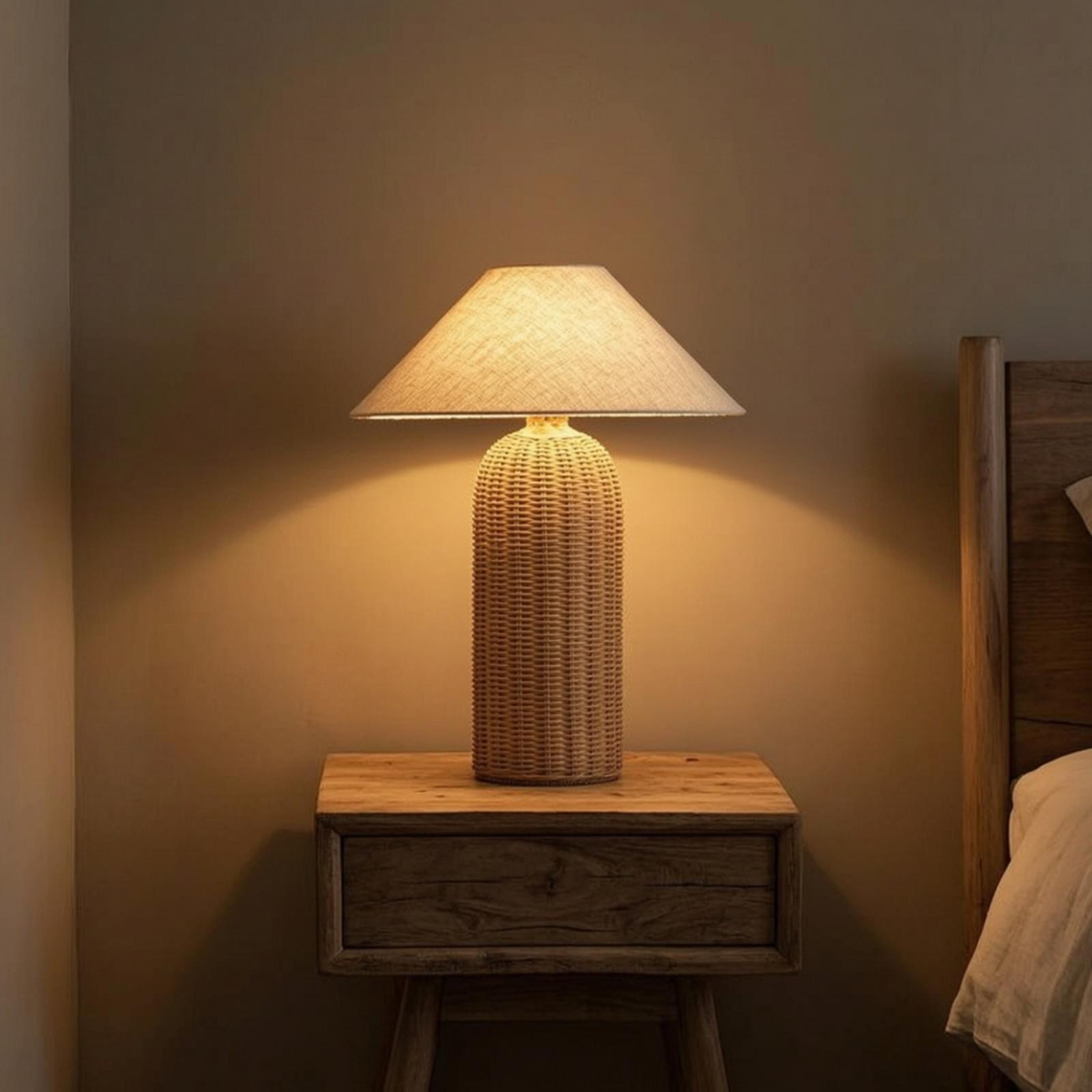 Lighting Decoration Ideas - Bedlampje met rotan voet en stoffen