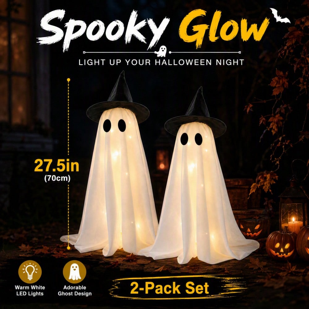 Up Lighting Decor - LED-verlichte heksenhoed Ghost 2 stuks, griezelig